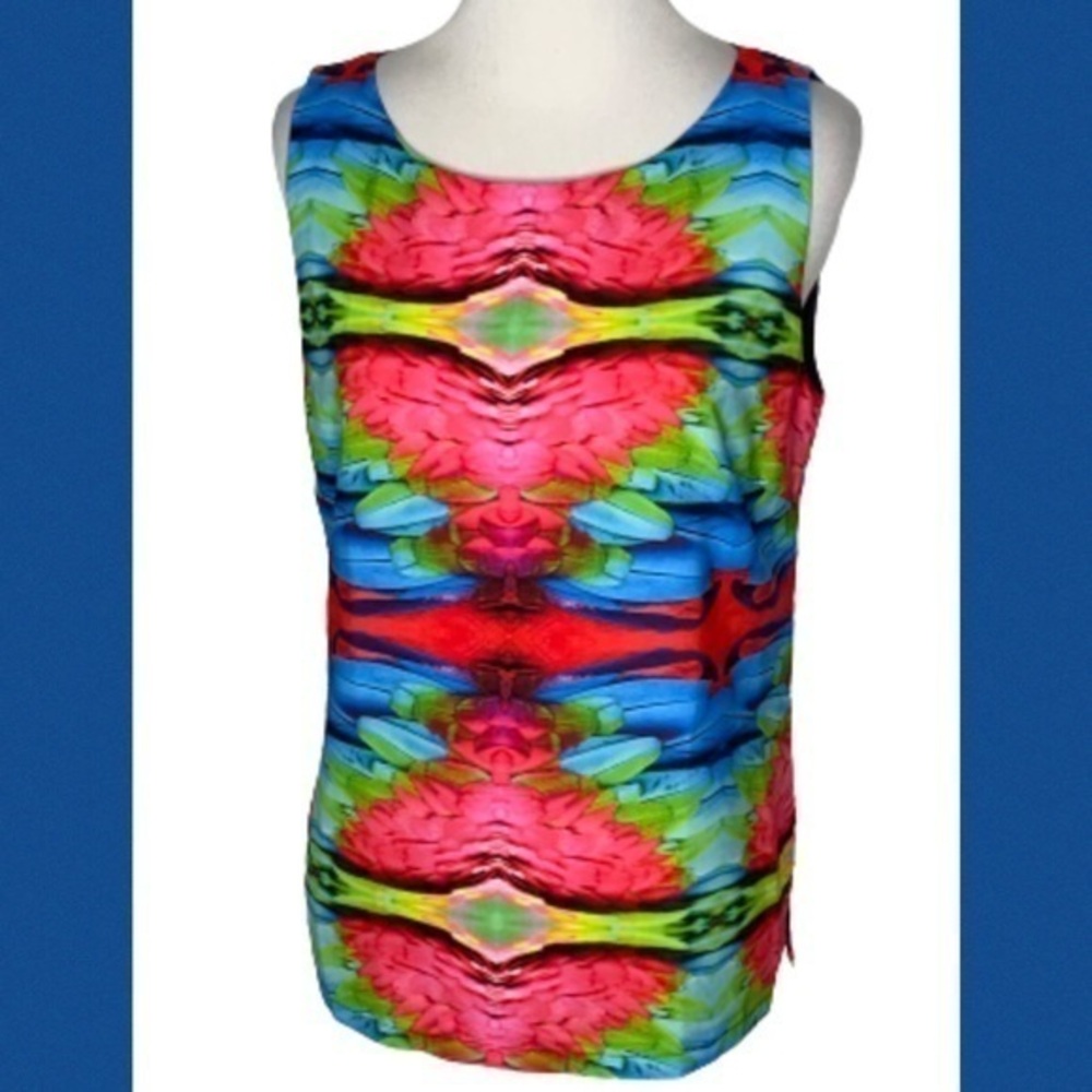 Wells Grace Round Neckline Sleeveless Watercolor Tie Dye Tank Blouse XS
